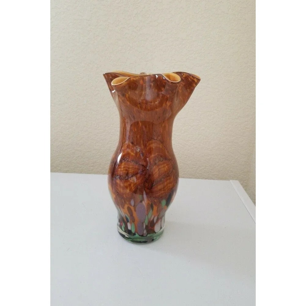 Lovely Contemporary Hand Made  Amber Art Glass Vase by hqt Home Design 11